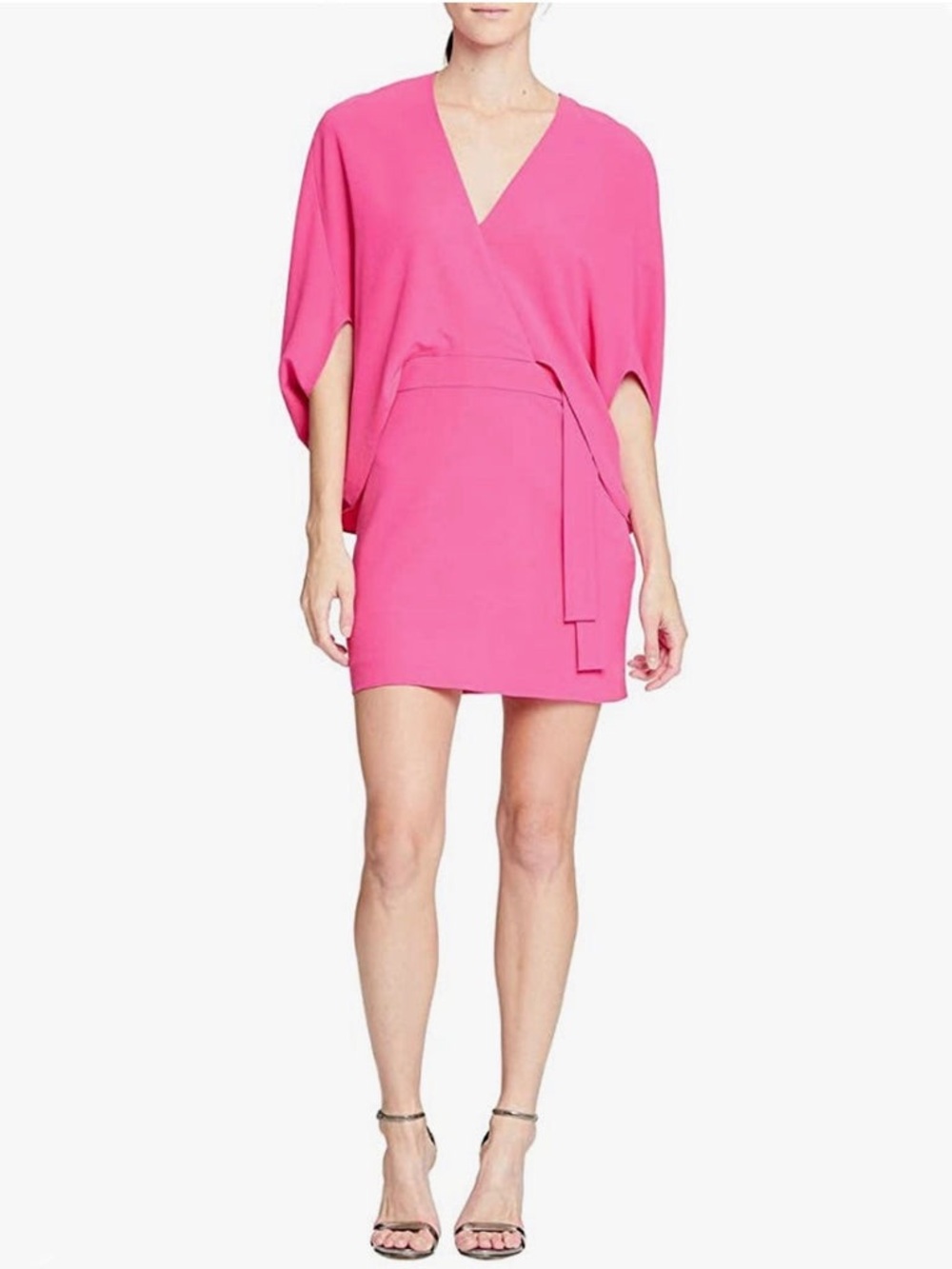 Halston Heritage Fuchsia Pink V-Neck Wrap Mini Dress Size 16